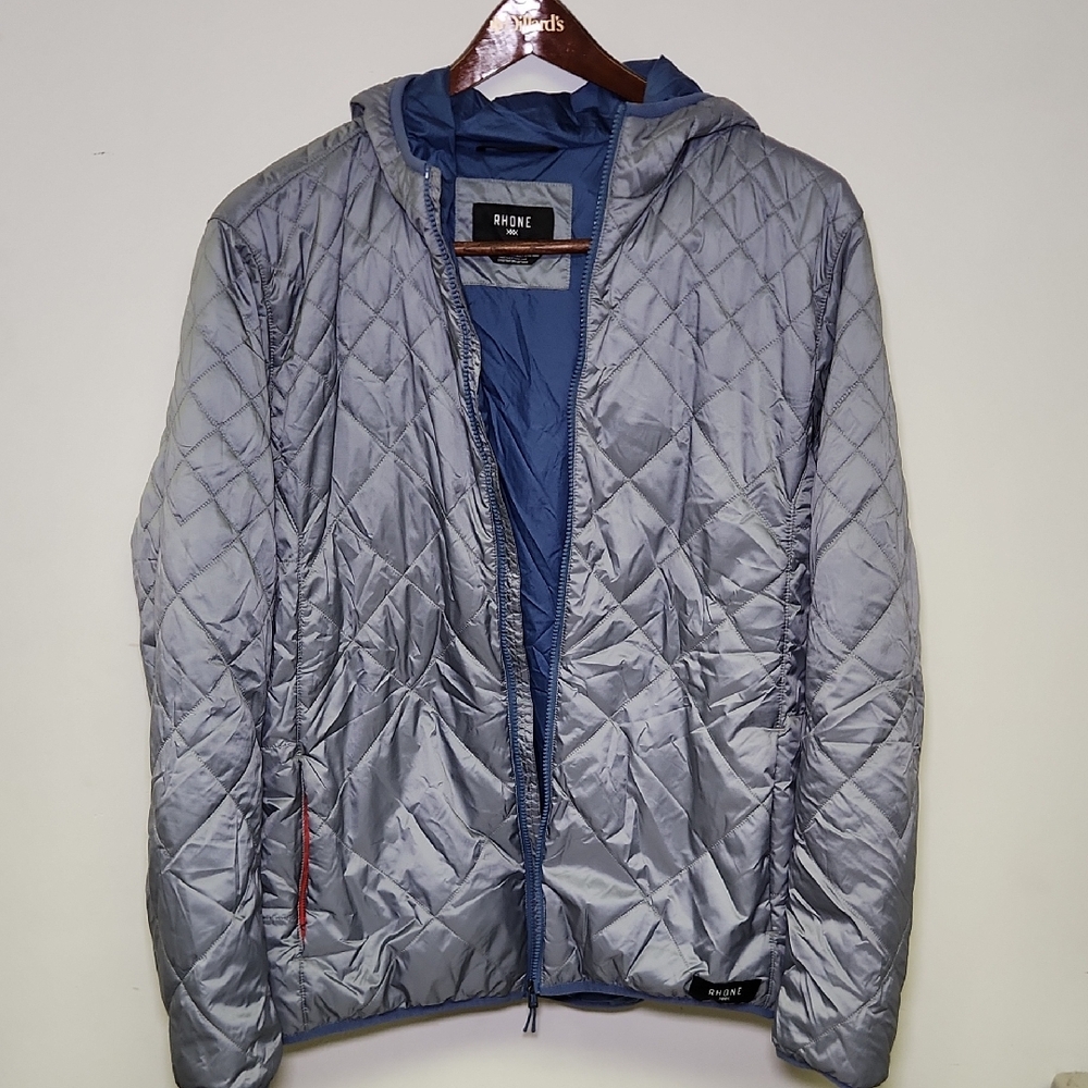 Men’s Lightweight Quilted Puffer Jacket with Hood – Gray/Blue, Fall 2021